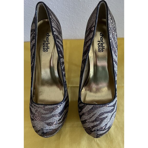 Charlotte Russe Gold Glitter Animal Print Stiletto Heels Size 7 EUC - Picture 2 of 5